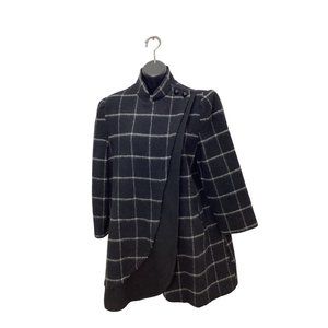 Vintage 80’s-90’s NOS Plaid Wool Black and White Asymmetrical Coat